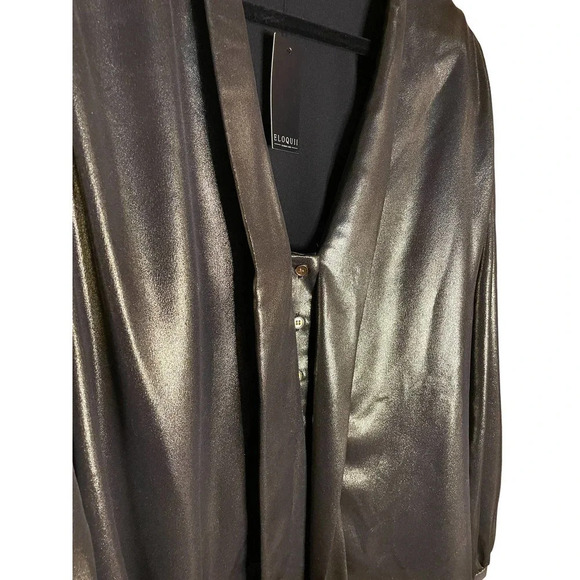 ELOQUII Women's Silver Gold Bronze Metallic Bow Long Sleeve Blouse Size 20 NWT - Picture 8 of 10
